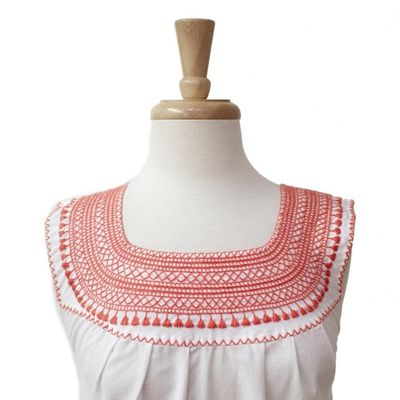 Alternate image for White and Flame Embroidered Cotton Blouse from Mexico Flame Delight