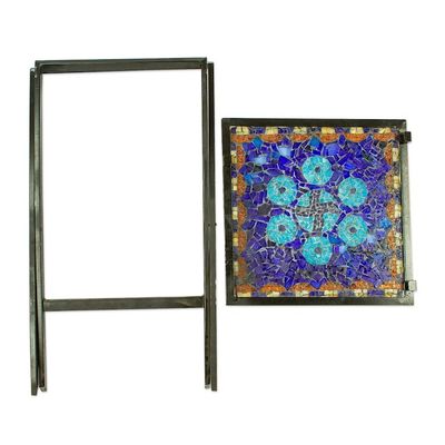 Alternate image for Handcrafted Blue Mandala Stained Glass Mosaic Folding Table Blue Circle Symmetry