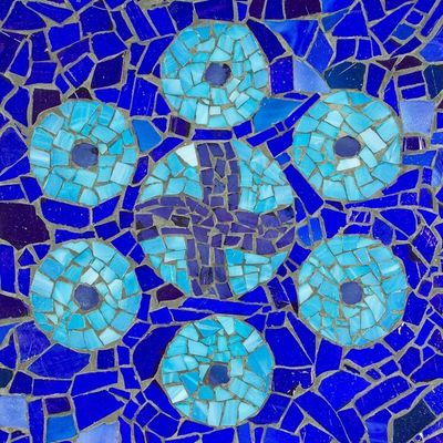 Alternate image for Handcrafted Blue Mandala Stained Glass Mosaic Folding Table Blue Circle Symmetry