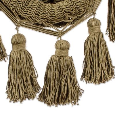 Alternate image for Tasseled Cotton Rope Mayan Hammock Swing from Mexico Ocean Seat in Olive Green