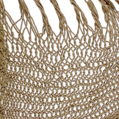 Alternate image for Tasseled Cotton Rope Mayan Hammock Swing from Mexico Ocean Seat in Olive Green