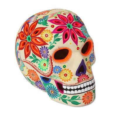 Alternate image for Floral Skull Ceramic Tealight Holder from Mexico Floral Skull