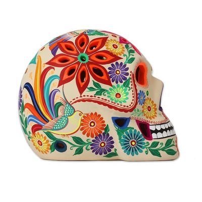 Alternate image for Floral Skull Ceramic Tealight Holder from Mexico Floral Skull