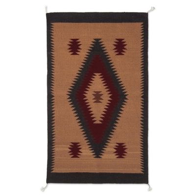 Alternate image for 100 Wool Area Rug in Red Black and Tan with Diamonds 2x3 Desert Diamonds