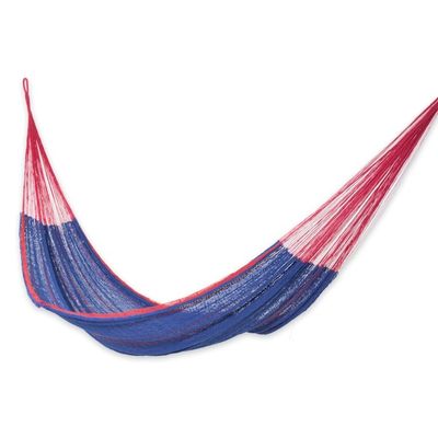 Alternate image for Blue Cotton Maya Hammock with Red Trim from Mexico Puerto Vallarta