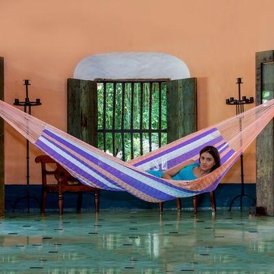 Alternate image for Hand Woven Nylon Purple Orange Hammock Single from Mexico Melon Stripe
