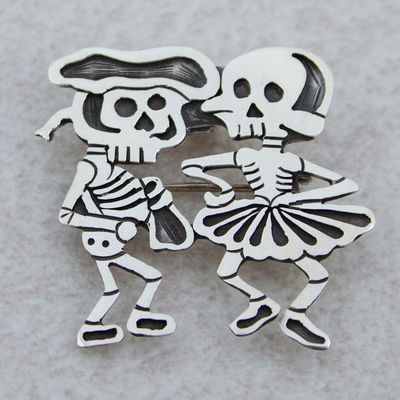 Alternate image for Signed Brooch Pendant from Mexican Day of the Dead Skeletal Matador Dance