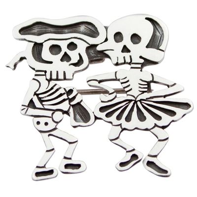 Alternate image for Signed Brooch Pendant from Mexican Day of the Dead Skeletal Matador Dance