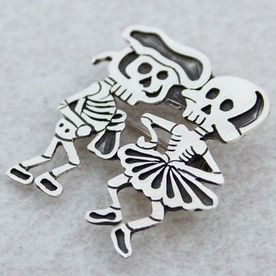 Alternate image for Signed Brooch Pendant from Mexican Day of the Dead Skeletal Matador Dance