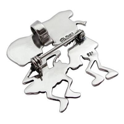 Alternate image for Signed Brooch Pendant from Mexican Day of the Dead Skeletal Matador Dance