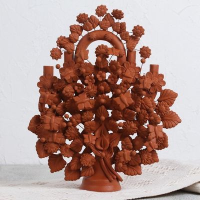 Alternate image for Handcrafted Nature-Themed Ceramic Candle Holder from Mexico Wonderful Spring