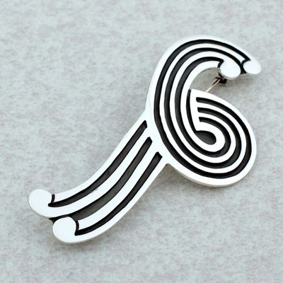 Alternate image for Hand Made Modern Sterling Silver Brooch Pin Large Silver Fountain