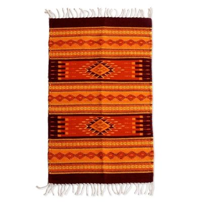 Image for Zapotec Wool Orange and Yellow Area Rug 2x3.5 Mexican Sunset