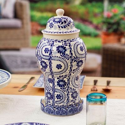 Alternate image for Authentic Mayolica Ceramic Vase and Lid from Mexico Path to Puebla