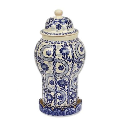 Alternate image for Authentic Mayolica Ceramic Vase and Lid from Mexico Path to Puebla