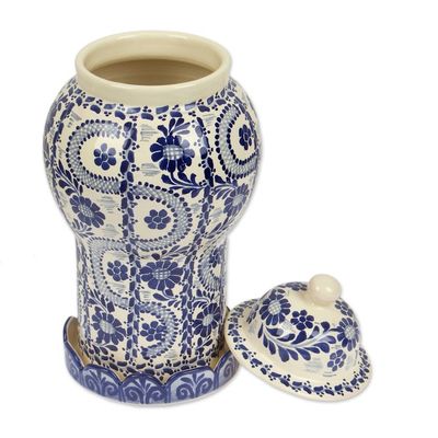 Alternate image for Authentic Mayolica Ceramic Vase and Lid from Mexico Path to Puebla