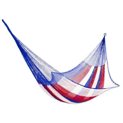 Alternate image for Red White and Blue Hand Woven Nylon Maya Hammock Single Patriotic
