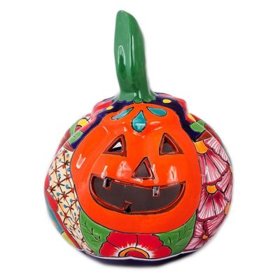 Alternate image for Talavera-Style Ceramic Jack-O-Lantern Candle Holder Floral Jack-O-Lantern