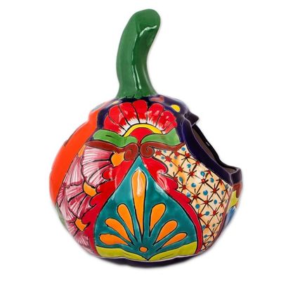 Alternate image for Talavera-Style Ceramic Jack-O-Lantern Candle Holder Floral Jack-O-Lantern
