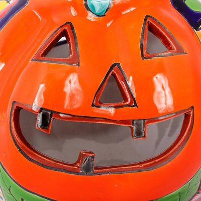 Alternate image for Talavera-Style Ceramic Jack-O-Lantern Candle Holder Floral Jack-O-Lantern
