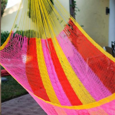 Alternate image for Hand Woven Nylon Pink Yellow Hammock Single from Mexico Candy Delight