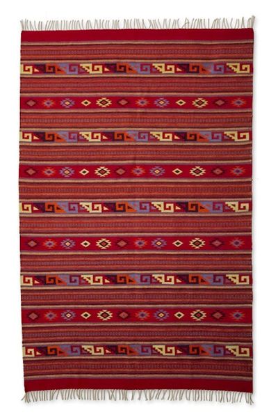 Alternate image for Zapotec wool rug 6.5x10 Scarlet Paths