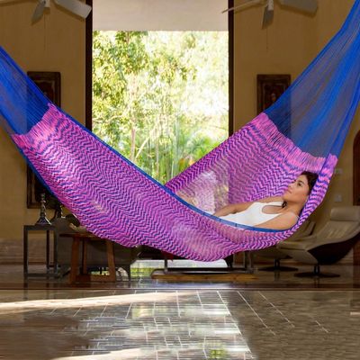 Alternate image for Hand Woven Fuchsia and Royal Blue Hammock from Mexico Iridescent Tropics