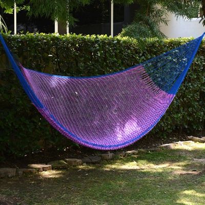Alternate image for Hand Woven Fuchsia and Royal Blue Hammock from Mexico Iridescent Tropics