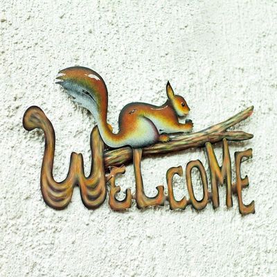 Alternate image for Steel Welcome Sign Outdoor Living Busy Squirrel