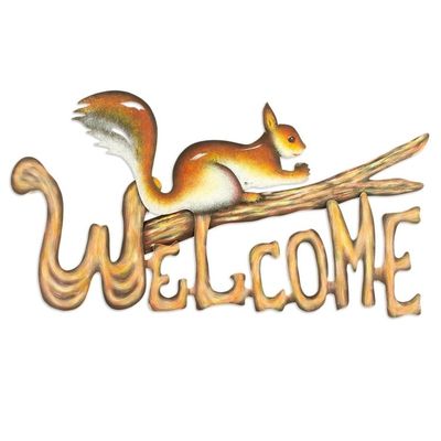 Alternate image for Steel Welcome Sign Outdoor Living Busy Squirrel