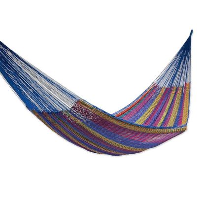 Alternate image for Cotton Striped Rope Hammock Double Colors of Mexico