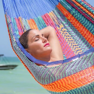 Alternate image for Cotton Striped Rope Hammock Double Colors of Mexico