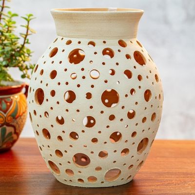 Alternate image for Handcrafted Hole Motif Ceramic Decorative Vase from Mexico Transparency