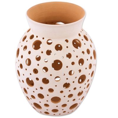 Alternate image for Handcrafted Hole Motif Ceramic Decorative Vase from Mexico Transparency
