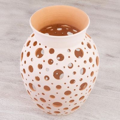 Alternate image for Handcrafted Hole Motif Ceramic Decorative Vase from Mexico Transparency