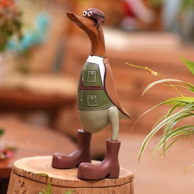 Alternate image for Teak Wood Duck Statuette with Soldier Motif Soldier Duck