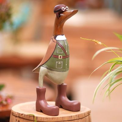 Alternate image for Teak Wood Duck Statuette with Soldier Motif Soldier Duck