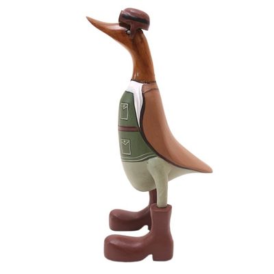 Alternate image for Teak Wood Duck Statuette with Soldier Motif Soldier Duck