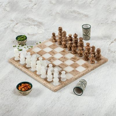 Alternate image for Onyx and Marble Chess Set in Brown and Beige 13.5 in. Natures Challenge