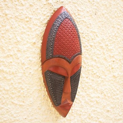 Alternate image for Hand Carved Wood and Metal African Mask Beautiful Queen