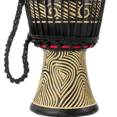 Alternate image for Wood Mini Djembe Drum with Line Motifs from Ghana Contours of Music