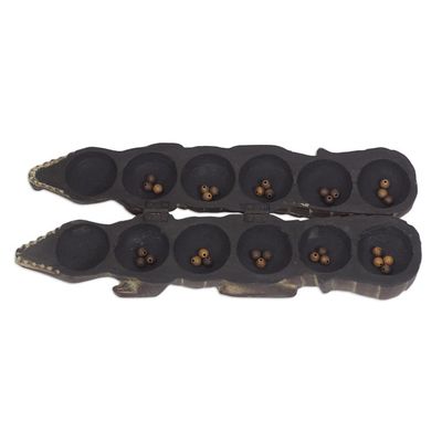 Alternate image for Crocodile Shaped Oware Table Game Carved by Hand Crocodiles Challenge