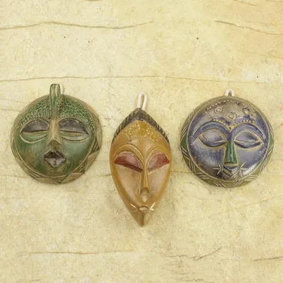 Alternate image for Set of 3 Petite Handcrafted Sese Wood African Masks Sefam