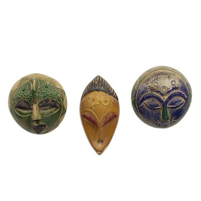 Alternate image for Set of 3 Petite Handcrafted Sese Wood African Masks Sefam