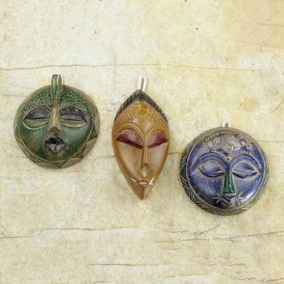 Alternate image for Set of 3 Petite Handcrafted Sese Wood African Masks Sefam