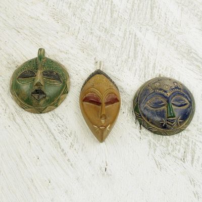 Alternate image for Set of 3 Petite Handcrafted Sese Wood African Masks Sefam