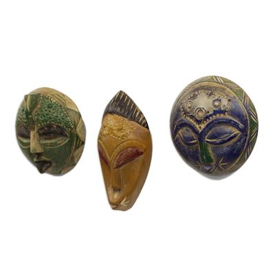 Alternate image for Set of 3 Petite Handcrafted Sese Wood African Masks Sefam