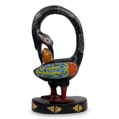 Alternate image for Adinkra Symbol Bird Wood Sculpture with Glass Beads My Lovely Bird