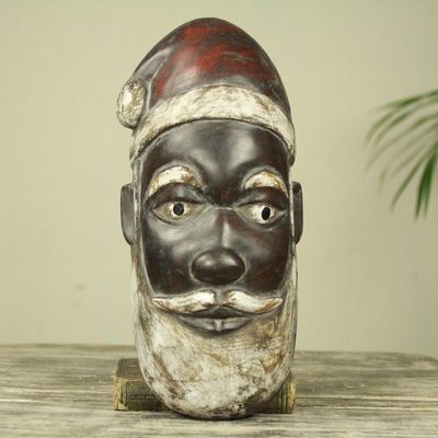 Alternate image for Artisan Hand Carved Unique Santa Claus African Mask Ghanaian Santa Claus