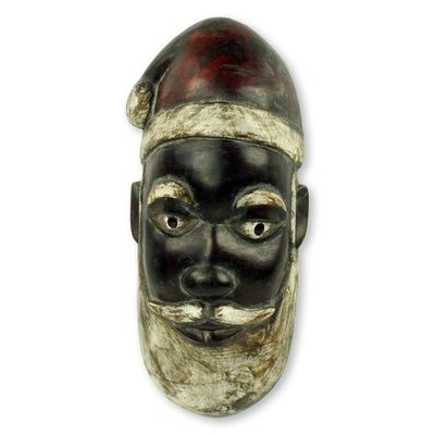 Alternate image for Artisan Hand Carved Unique Santa Claus African Mask Ghanaian Santa Claus